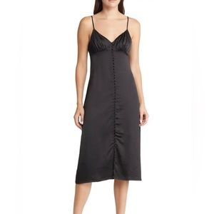 Black Satin Slip Midi Dress